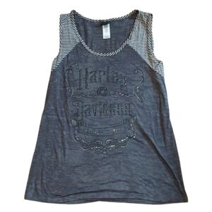 Harley Davidson Stutsman Ready To Ride Rhinstone Striped Jersey Tank Top XL